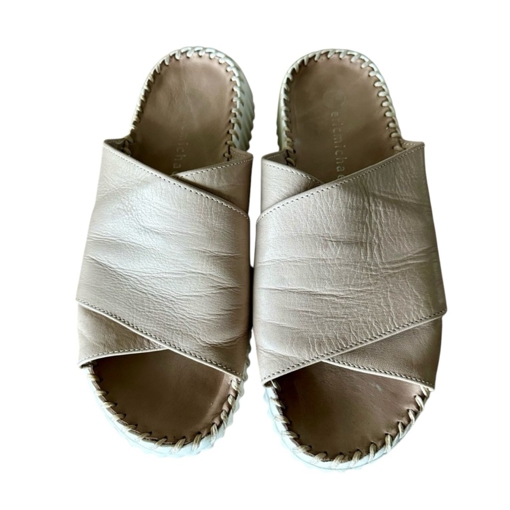 Eric Michael - Gloria Leather Criss Cross Sandal in Taupe Size 37 - 6.5/7